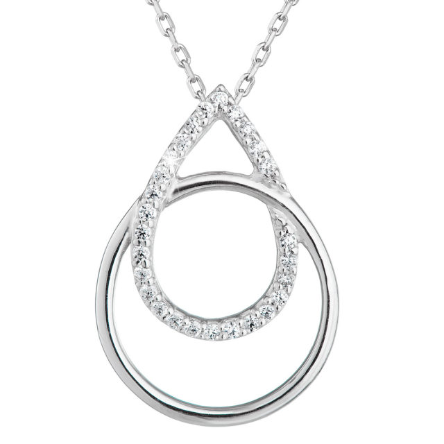 Stříbrný náhrdelník se zirkony kapka bílý 882003.1