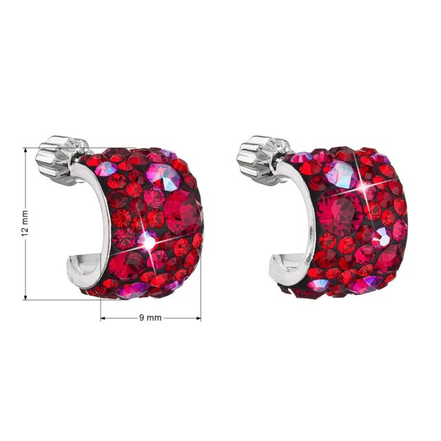 Stříbrné náušnice visací s krystaly Swarovski červený půlkruh 31280.3 cherry