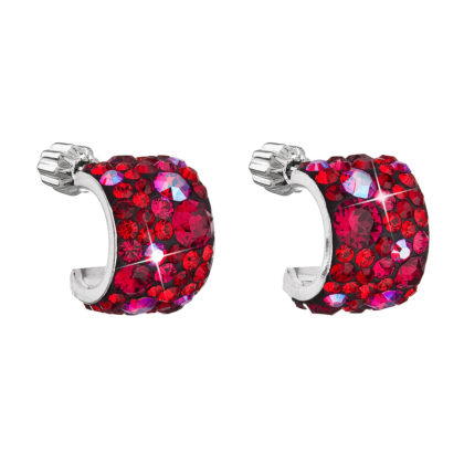 Stříbrné náušnice visací s krystaly Swarovski červený půlkruh 31280.3 cherry