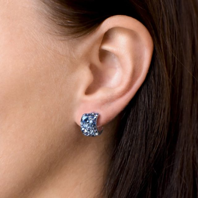 Stříbrné náušnice visací s krystaly Swarovski modrý půlkruh 31280.3 blue style