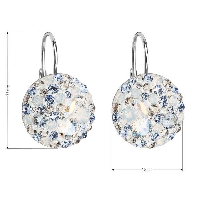 Stříbrné náušnice visací s krystaly Swarovski modré kulaté 31176.3 light sapphire