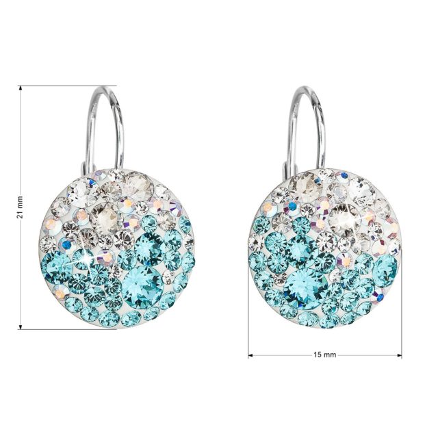 Stříbrné náušnice visací s krystaly Swarovski modré kulaté 31176.3 light turquoise