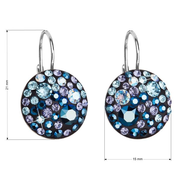 Stříbrné náušnice visací s krystaly Swarovski modré kulaté 31176.3 blue style