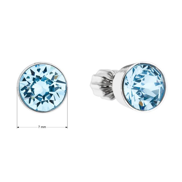 Stříbrné náušnice pecka se Swarovski krystaly modré kulaté 31113.3 aqua