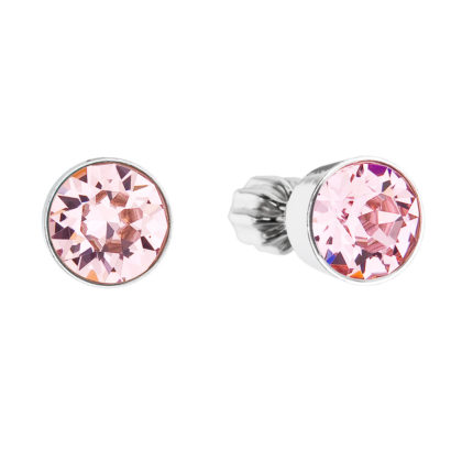 Stříbrné náušnice pecka se Swarovski krystaly růžové kulaté 31113.3 light rose
