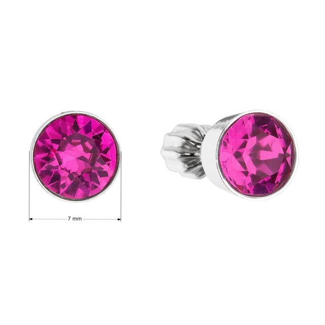 Stříbrné náušnice pecka se Swarovski krystaly růžové kulaté 31113.3 fuchsia