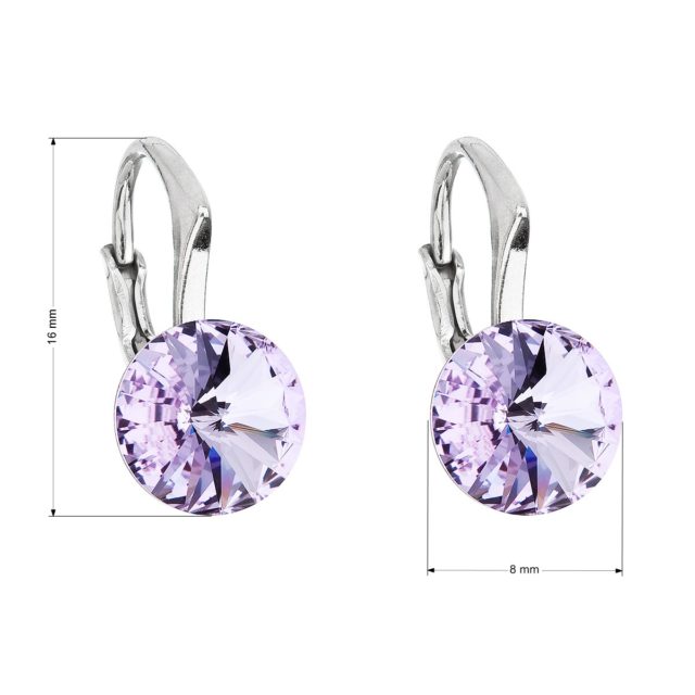 Stříbrné náušnice visací s krystaly Swarovski fialové kulaté 31229.3 violet