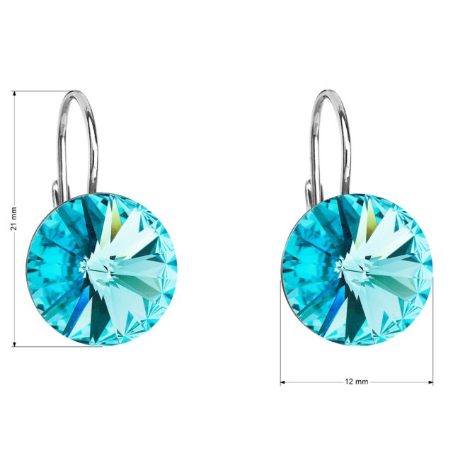 Stříbrné náušnice visací s krystaly Swarovski modré kulaté 31106.3 light turquoise