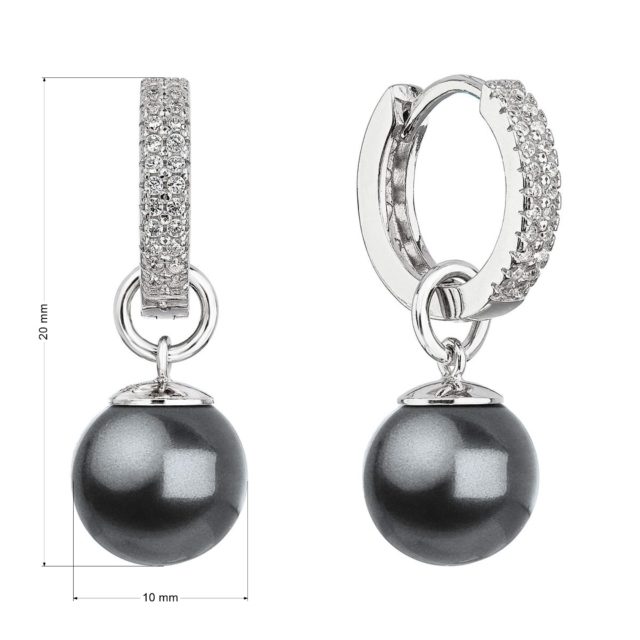 Stříbrné visací náušnice kroužky s šedou perlou 31298.3