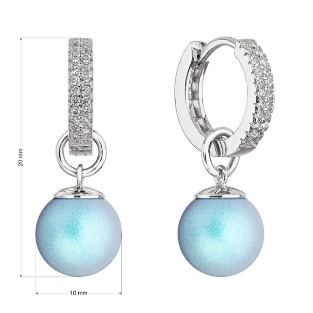 Stříbrné visací náušnice kroužky se světle modrou perlou 31298.3