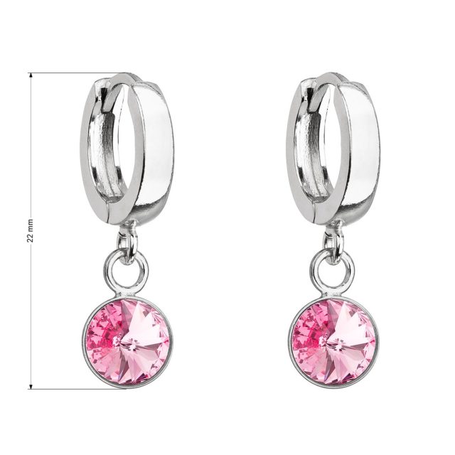 Stříbrné visací náušnice kroužky se Swarovski krystalem 31300.3 rose