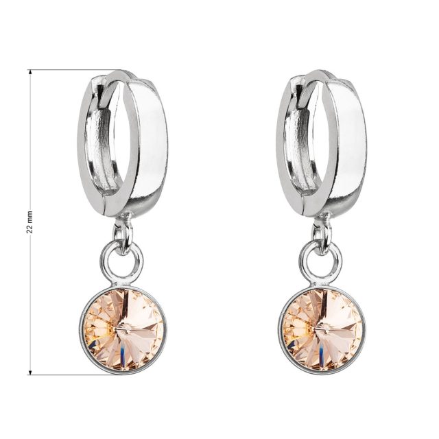 Stříbrné visací náušnice kroužky se Swarovski krystalem 31300.3 lt. peach