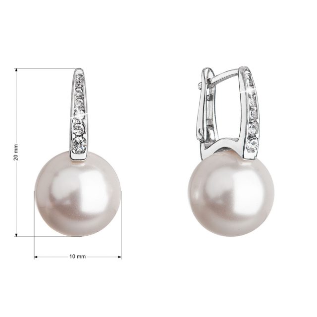 Stříbrné náušnice visací se Swarovski perlou a krystaly 31301.1 bílé