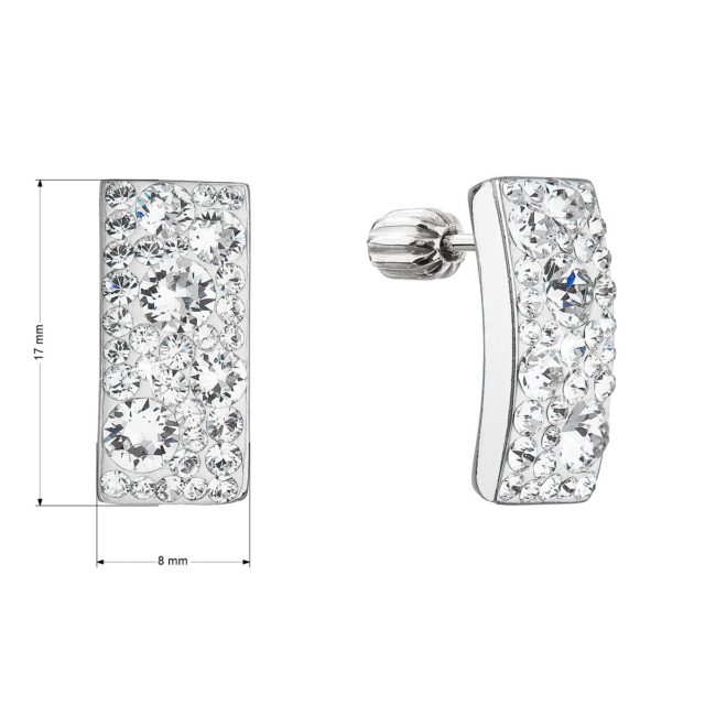 Stříbrné visací náušnice se Swarovski krystaly bílý obdélník 31303.1