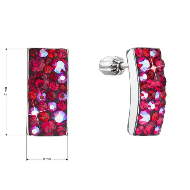 Stříbrné visací náušnice se Swarovski krystaly červený obdélník 31303.3 cherry