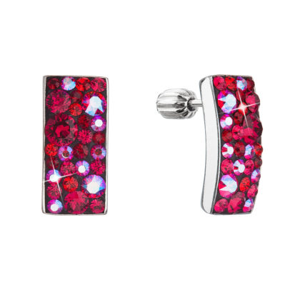 Stříbrné visací náušnice se Swarovski krystaly červený obdélník 31303.3 cherry