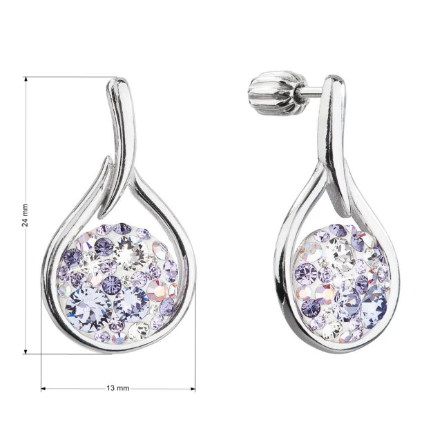 Stříbrné visací náušnice kapky se Swarovski krystaly 31305.3 violet