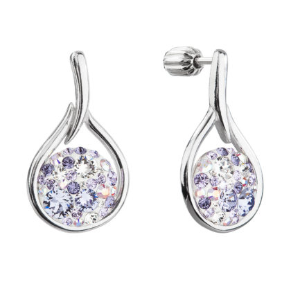 Stříbrné visací náušnice kapky se Swarovski krystaly 31305.3 violet