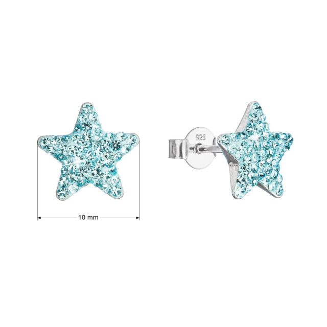 Stříbrné náušnice pecky s Preciosa krystaly modré hvězdičky 31312.3 aqua