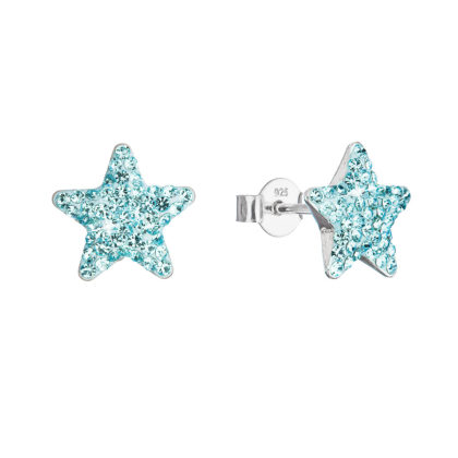 Stříbrné náušnice pecky s Preciosa krystaly modré hvězdičky 31312.3 aqua