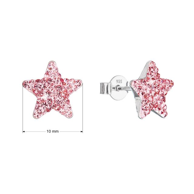Stříbrné náušnice pecky s Preciosa krystaly růžové hvězdičky 31312.3 lt.rose