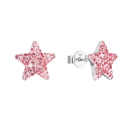 Stříbrné náušnice pecky s Preciosa krystaly růžové hvězdičky 31312.3 lt.rose