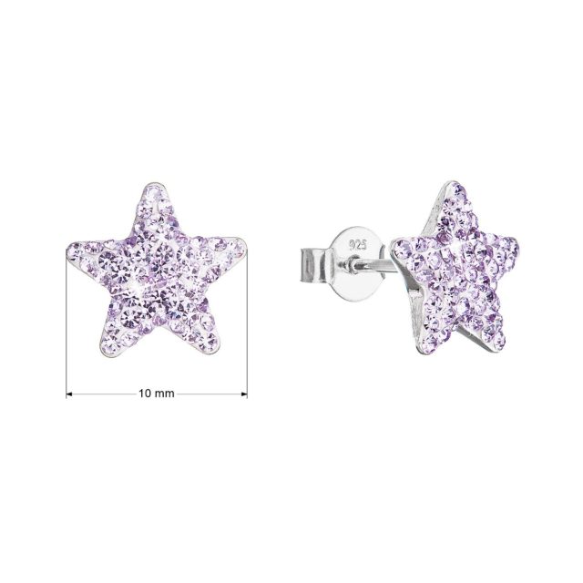 Stříbrné náušnice pecky s Preciosa krystaly fialové hvězdičky 31312.3 violet