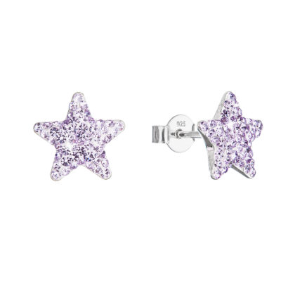 Stříbrné náušnice pecky s Preciosa krystaly fialové hvězdičky 31312.3 violet