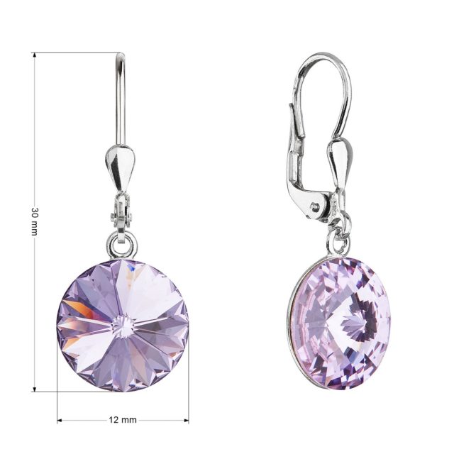 Stříbrné náušnice visací s krystaly Swarovski fialové kulaté 71144.3 violet