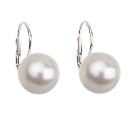 Stříbrné náušnice visací s perlou Preciosa bílé kulaté 31144.1