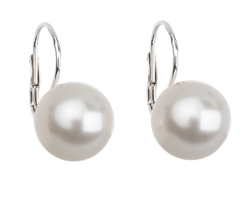 Stříbrné náušnice visací s perlou Preciosa bílé kulaté 31144.1
