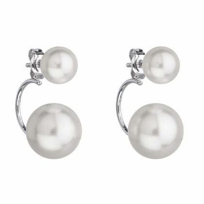 Stříbrné náušnice dvojité s perlou Preciosa bílé kulaté 31177.1
