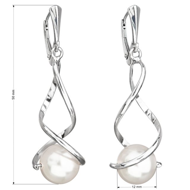 Stříbrné náušnice visací s perlou Preciosa bílé kulaté 31224.1