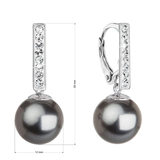 Stříbrné visací náušnice se Swarovski perlou a krystaly 71121.3 dark grey