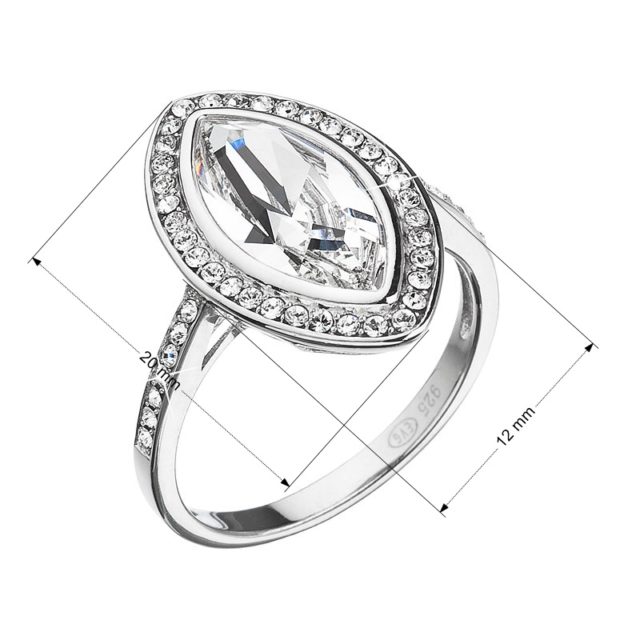 Stříbrný prsten s krystaly Swarovski bílý ovál 35050.1