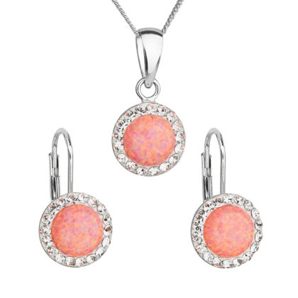 Sada šperků se syntetickým opálem a krystaly Swarovski náušnice a přívěsek oranžové kulaté 39160.1