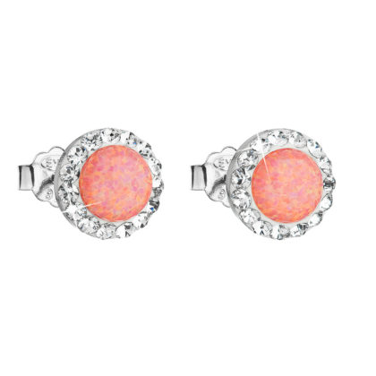Stříbrné náušnice pecky se syntetickým opálem a krystaly Swarovski oranžové kulaté 31217.1