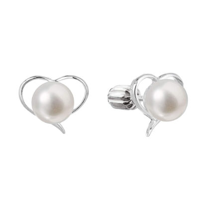 Stříbrné náušnice pecky s bílou říční perlou 21057.1