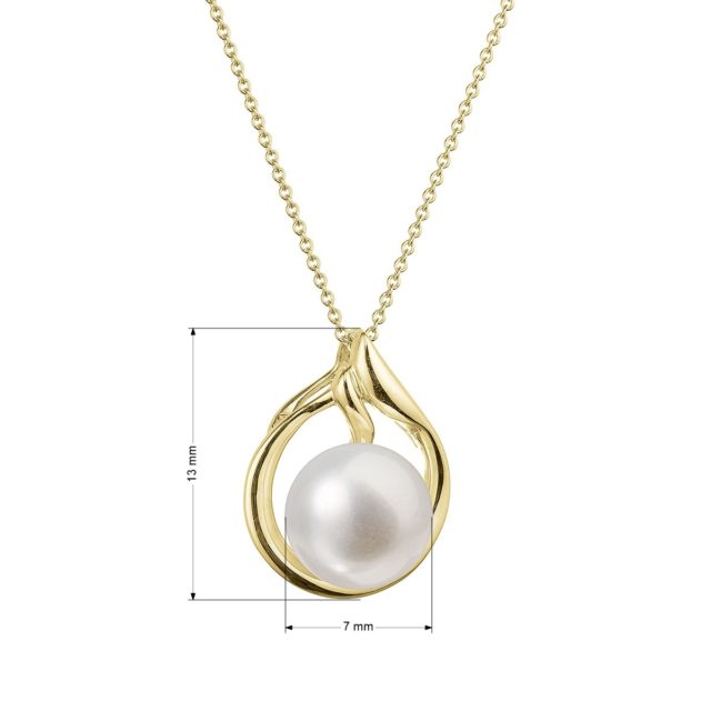 Zlatý 14 karátový náhrdelník žluté zlato s bílou říční perlou 92P00033