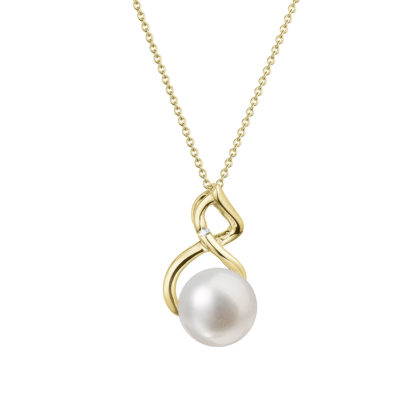 Zlatý 14 karátový náhrdelník s bílou říční perlou a briliantem 92PB00037