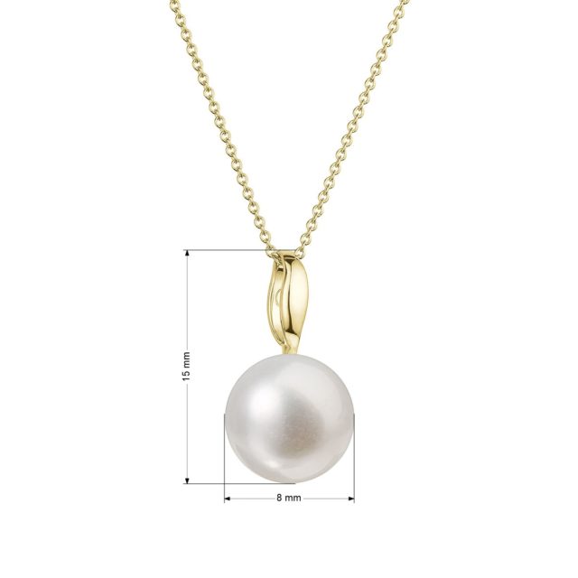 Zlatý 14 karátový náhrdelník žluté zlato s bílou říční perlou 92P00044