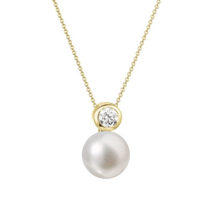 Zlatý 14 karátový náhrdelník s bílou říční perlou a briliantem 92PB00045