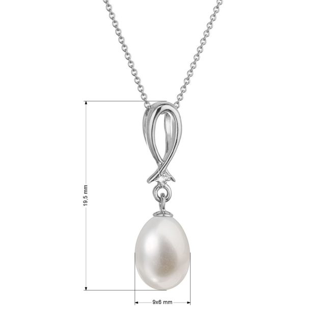 Zlatý 14 karátový náhrdelník bílé zlato s bílou říční perlou a briliantem 82PB00034