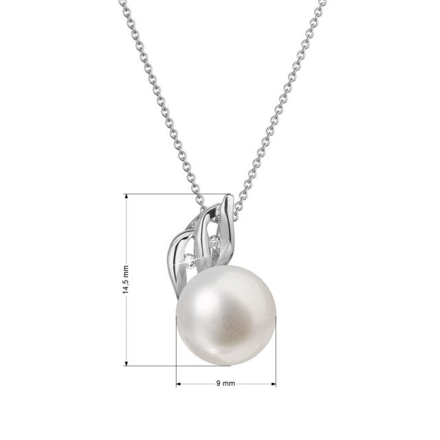 Zlatý 14 karátový náhrdelník bílé zlato s bílou říční perlou a brilianty 82PB00038