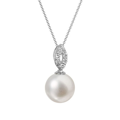 Zlatý 14 karátový náhrdelník bílé zlato s bílou říční perlou a brilianty 82PB00040