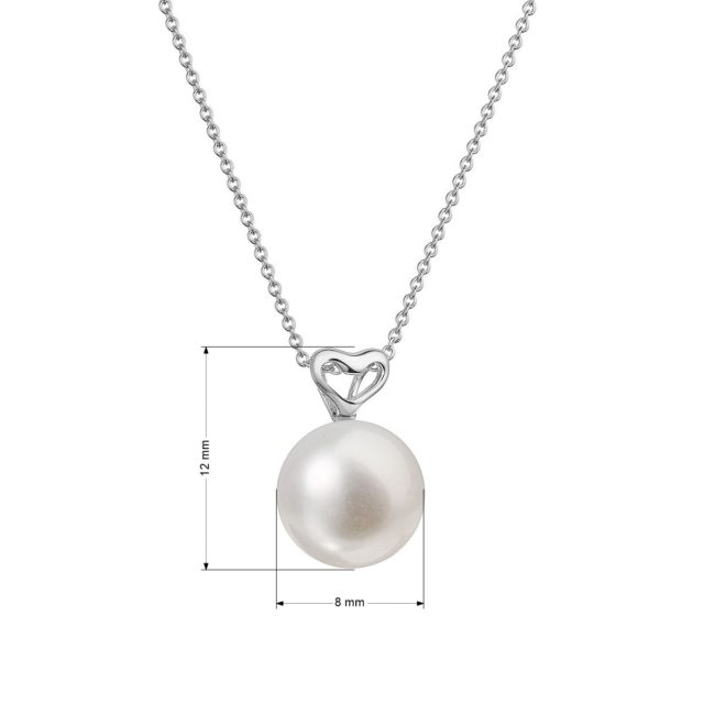 Zlatý 14 karátový náhrdelník bílé zlato srdíčko s bílou říční perlou 82P00043