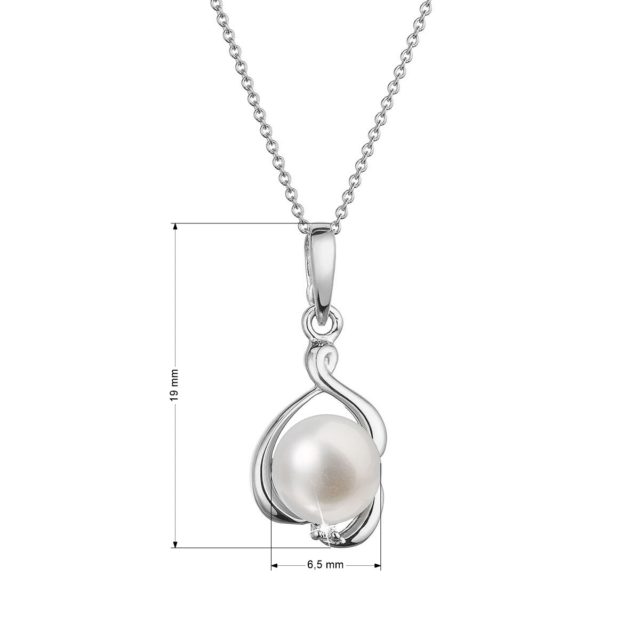 14-karátový náhrdelník bílé zlato s bílou říční perlou a briliantem 82PB00052