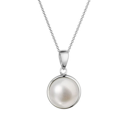 Zlatý 14 karátový náhrdelník bílé zlato s bílou říční perlou 82P00053