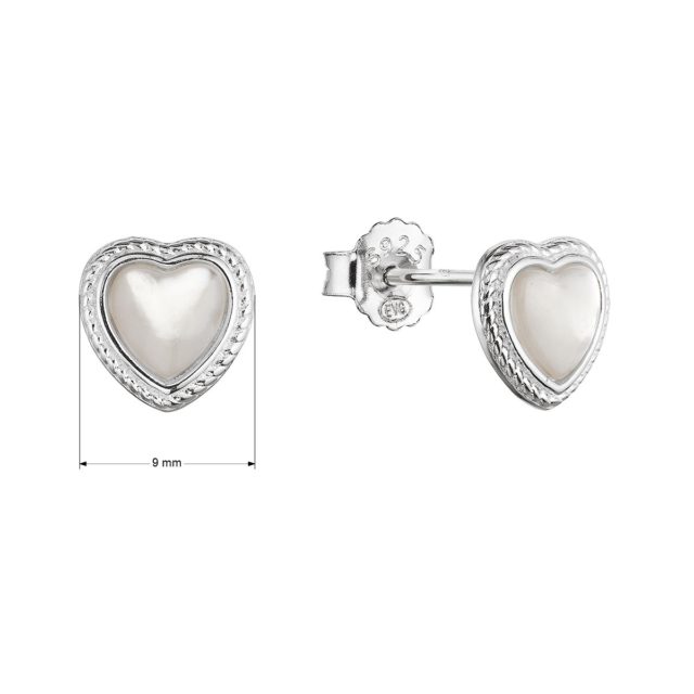 Stříbrné náušnice pecky srdce s perleťovým zirkonem 11433.1 perleť