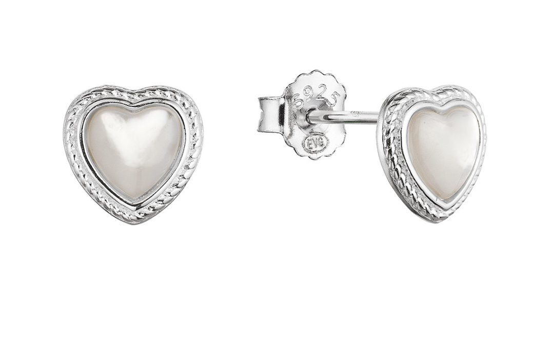 Stříbrné náušnice pecky srdce s perleťovým zirkonem 11433.1 perleť